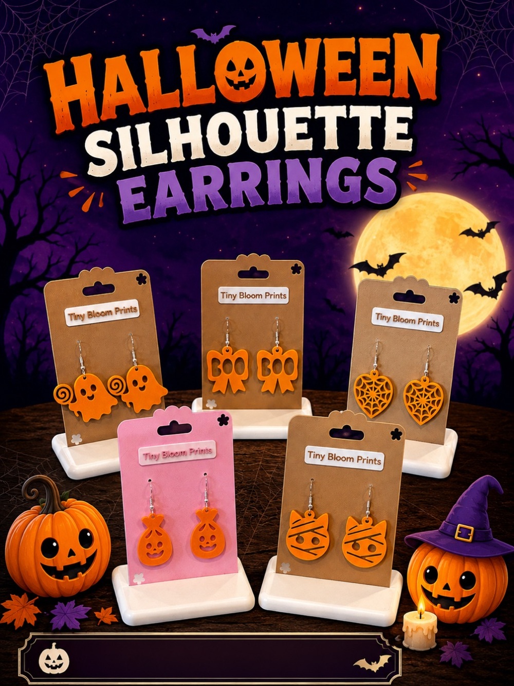 Halloween Silhouette Earrings – Orange